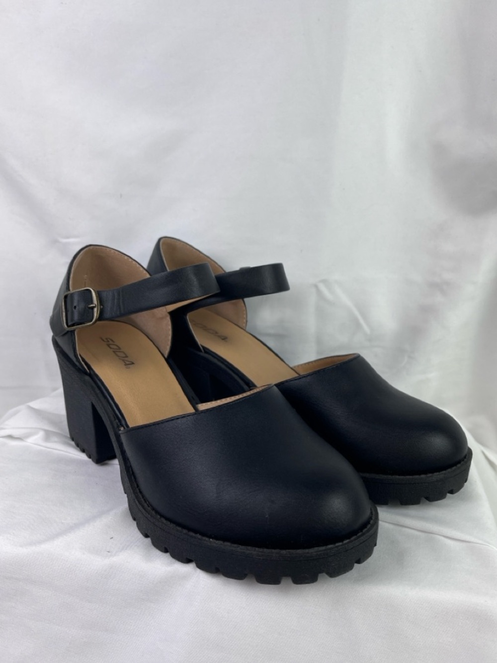 Chunky Black Vegan Leather Mary Jane Block Heel Size 11 - Picture 3 of 7